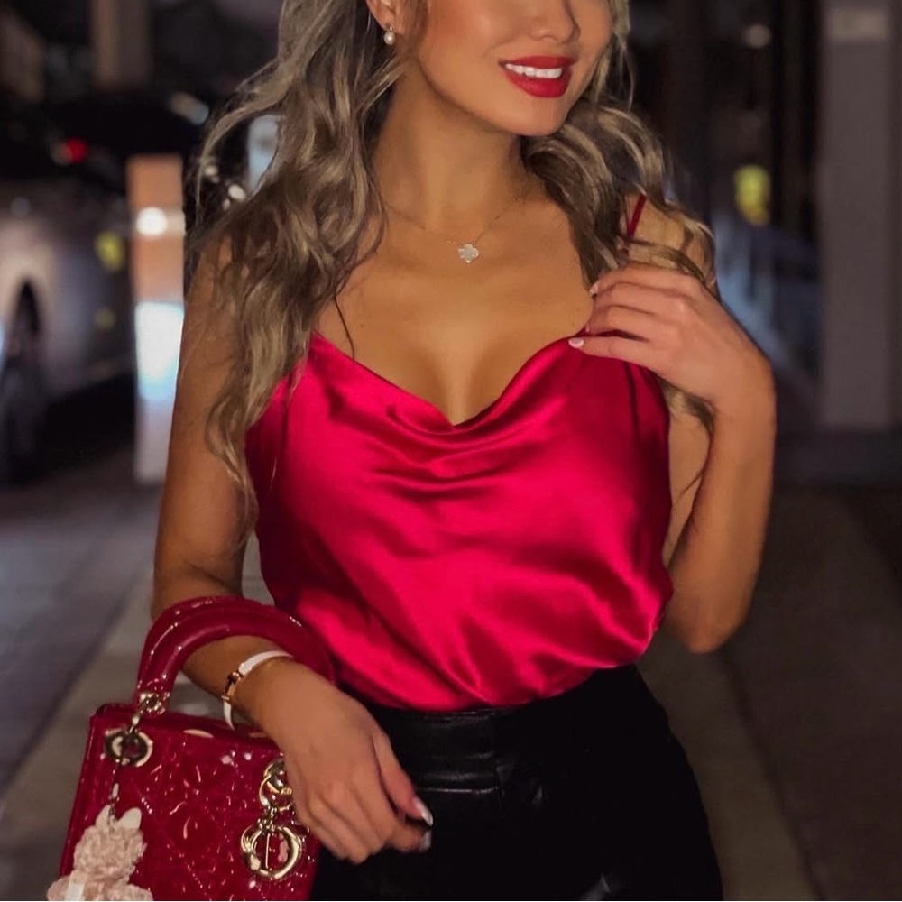 Cinq à Sept Vibrant Red Satin Top